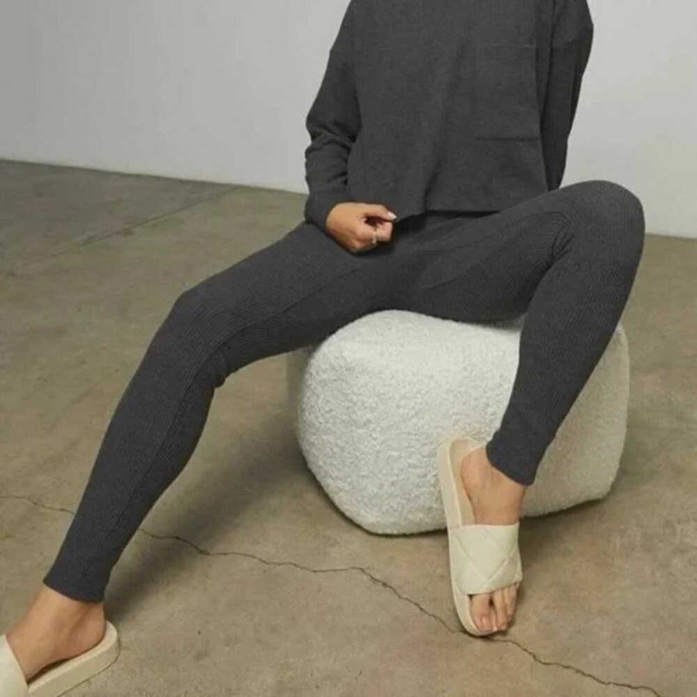 LUNYA Restore Thermal Waffle Leggings Women's Gray Knit Lounge Pants Size XS